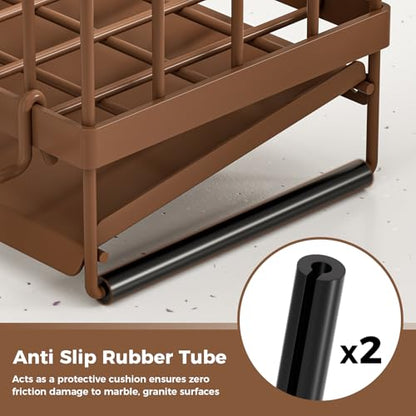 Kitchen Sink Organizer, Stainless Steel Sponge Holder, Brown | Rust-Resistant Steel, Detachable Draining Board, Compartment Divider, Brush Holder & Towel Bar, Ideal for Kitchen Storage - color: Brown