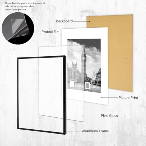 GOmaize Front Loading Aluminum alloy Black Picture Frame A4 Set of 3 Wall and Table Mounting - color: Black, size: A4