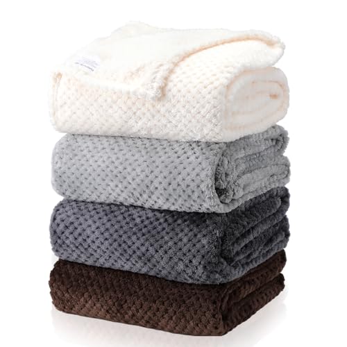 Newwiee 4 Pcs Flanne Fleece Throw Blanket for Bed Couch Large 3D Waffle Textured Soft Blanket Winter Warm Lightweight No Shedding No Pilling Decorative Throw, 50x60 Inch(Gradient Gray) - color: Gradient Gray