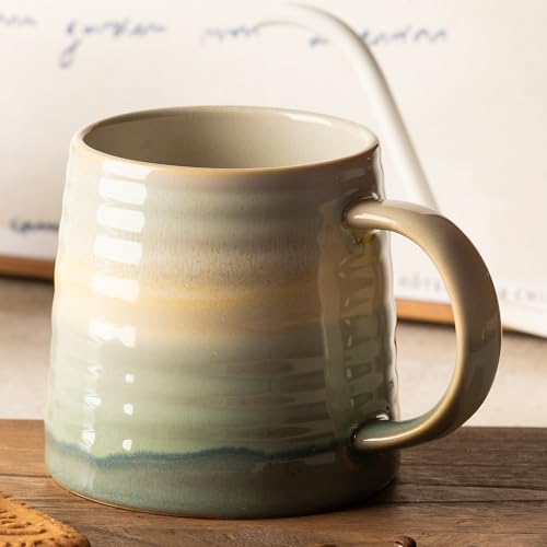 15.5oz Large Heavyweight Ceramic Mug, Reactive (Dusty Green) | 15.5oz Medium-Large, Heavy Weighted Stoneware, Reactive Transmutation Glaze, Microwave & Dishwasher Safe, Gift Box - color: Dusty Green