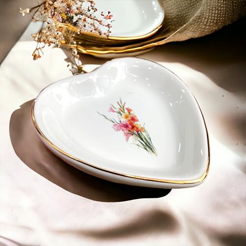 August Gladiolus Flower Ring Dish-Floral Jewelry Dish for Hippie,Nature,Pace-January Flower for Mom,Mother-in-law,Step Mom,Godmother,Aunt,Grandma,Sister,Friend-Virgo Birthday Gifts - style: 8 - August (Gladiolus)