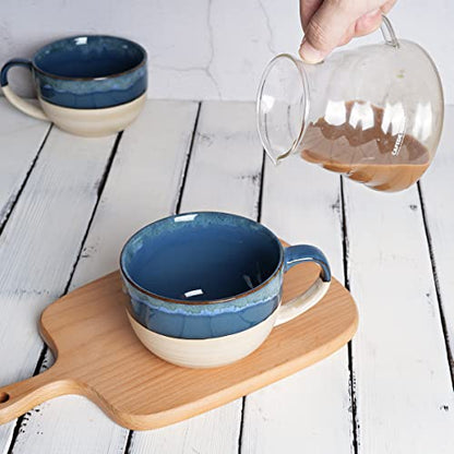 Ceramic Jumbo Coffee Mug Set of 2, 23 Oz, Large Mug Soup Bowls with Handles, Dishwasher and Microwave Safe (Prussian Blue) - color: Prussian Blue