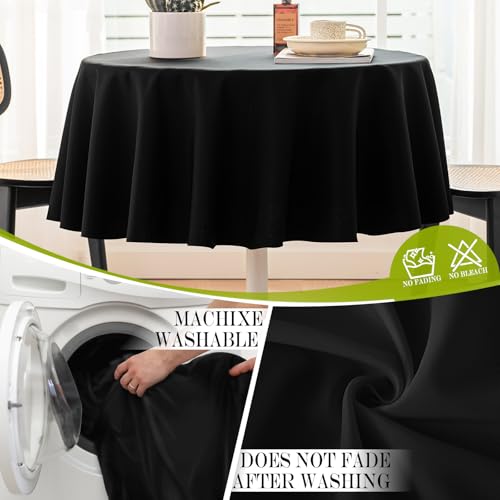 BYDOLL Table Cloth 70 Inch Round Tablecloth Fits Max60 Inch Diameter Table Top,Black Polyester Washable Wrinkle-Free Spillproof Tablecloth for Party Patio Cover - color: Black, size: 70" x 70" (Round-Fits Tables 46''-58'')