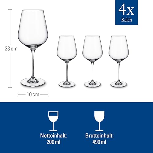 Villeroy & Boch La Divina Collection Red Wine Glass, Set of 4, Crystal Glass, 15.75 oz Capacity, Clear | Crystal glass red wine glasses, dishwasher safe, rounded bowl lets red wine's bouquet fully develop - style: Red Wine Goblet