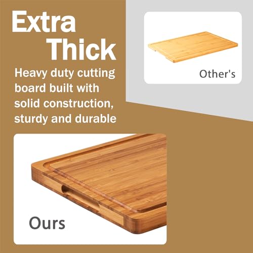 Allsum Bamboo Cutting Boards for Kitchen, 1" Extra Thick Wood Butcher Block, Heavy Duty Wooden Chopping Block, Charcuterie Boards & Cheese Platter - size: 14"L x 10"W