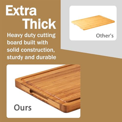Allsum Bamboo Cutting Boards for Kitchen, 1" Extra Thick Wood Butcher Block, Heavy Duty Wooden Chopping Block, Charcuterie Boards & Cheese Platter - size: 14"L x 10"W