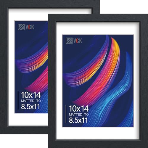 VCK 10x14 Frame 2 Pack, Black Wood, 8.5x11 Mat, Glass, for Picture Print | Tempered Glass, Acid-Free Mat, Vertical or Horizontal Wall Display, for Photos, Diploma, Wedding, Certificate, and Office - color: Black, size: 10x14, style: 2 Pack
