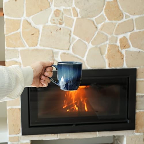 Bosmarlin Ceramic Coffee Mug Set of 4, 17 Oz, Coffee Cups, Microwave Safe, Unique Reactive Glaze (Blue) - color: Blue