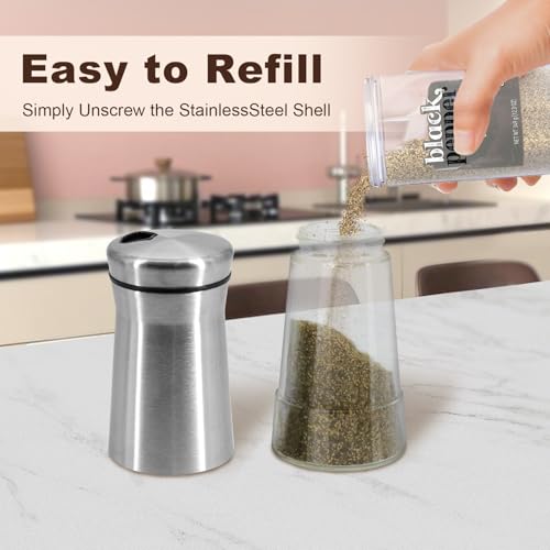 Farmhouse Salt and Pepper Shakers with Adjustable Pour Holes, Refillable Salt Shaker by Aelga, Ideal for Himalayan, Kosher, Black and White Pepper - color: Silver