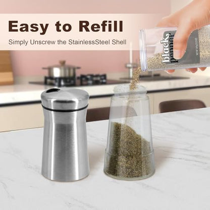 Farmhouse Salt and Pepper Shakers with Adjustable Pour Holes, Refillable Salt Shaker by Aelga, Ideal for Himalayan, Kosher, Black and White Pepper - color: Silver