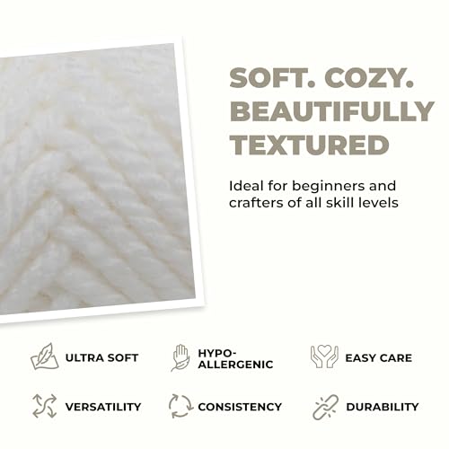 Mary Maxim Titan Bulky Yarn, Weight 5 Acrylic, Chunky Yarn for Crocheting and Knitting, Ideal for Thick, Soft Blankets, Throws, and Graph Style Sweaters, 80 Yards - White - 1 Skein - color: White