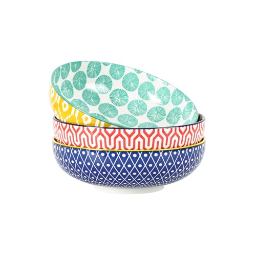 Selamica 9.5" Serving Bowls, 60 OZ Large Salad Bowls Set of 3 for Entertaining Party, Ceramic Bowls for Kitchen, Pasta, Soup, Dinner, Assorted Colors - color: Assorted Colors, size: 9.5 Inch, Set of 3