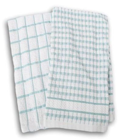 100% Cotton Kitchen Towel Set 2 Pack (White and Mint Blue) - color: White and Mint Blue