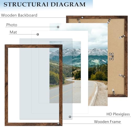A2 Picture Frame with A3 Mat, Display 11.7x16.5 inch A3 with Mat or 16.5x23.4 inch A2 Without Mat, Wood 16.5 by 23.4 Photo Frame for Wall Hanging, Deep Brown, 3 Pack - size: A2, 16.5x23.4 inch