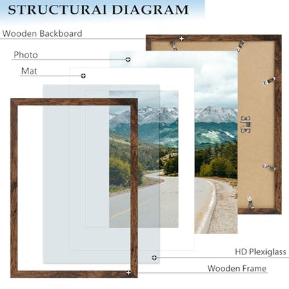 A2 Picture Frame with A3 Mat, Display 11.7x16.5 inch A3 with Mat or 16.5x23.4 inch A2 Without Mat, Wood 16.5 by 23.4 Photo Frame for Wall Hanging, Deep Brown, 3 Pack - size: A2, 16.5x23.4 inch