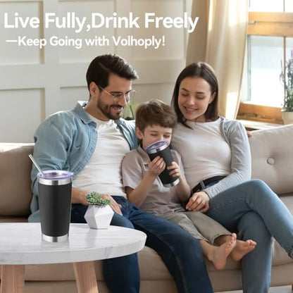 Volhoply 20oz Stainless Steel Tumbler with Lid and Straw Bulk 4 Pack,Double Wall Insulated Travel Iced Coffee Mug Fits Cup Holder,Powder Coated Cups for Hot/Cold Drinks,Gifts for Women（Mix,4 Set） - color: Mix