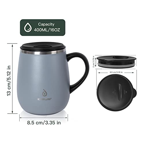 Ideus 16 oz Insulated Coffee Mug with Handle and Lid, Double Wall Stainless Steel Vacuum Thermal Coffee Mug, Travel Coffee Cup Thermal Cup for Home and Office (Ultimate Gray, FUJI DAWN) - color: Ultimate Gray
