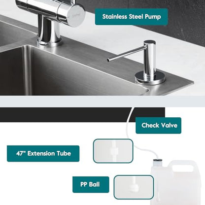 Soap Dispenser for Kitchen Sink Polished Chrome, Stainless Steel Countertop Pump, Built in Sink Soap Dispenser with 47" Extension Tube kit - color: Polished Chrome