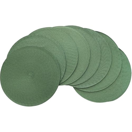 Winknowl 15 Inch Round Braided Placemats Set of 8, Washable Cotton Polyester Table Mats, Heat Resistant Non-Slip Place Mats for Kitchen Dining Table Decor (Olive,8pcs) - color: Olive, size: 8pcs