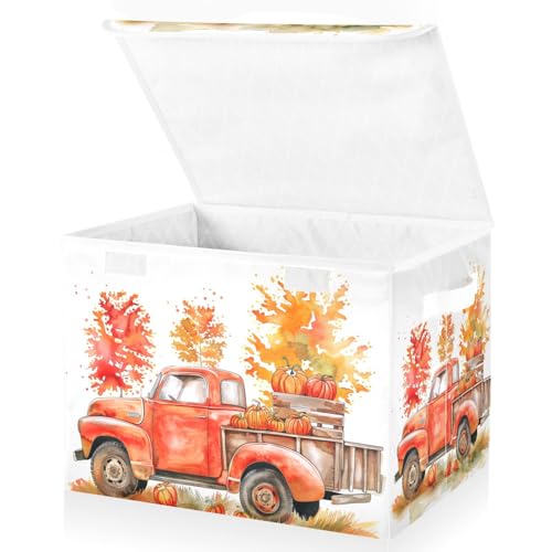 senya Thanksgiving Baskets Collapsible Storage Bins with Lids, Orange Truck Fall Harvest Storage Boxes Clothes Baskets for Organizing, B06D22020 - color: Thanksgiving 2
