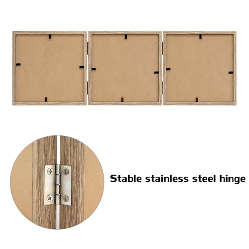 WUTL 3 Picture Frame Triple Collage 5x5 Frames with Real Glass Wood Grain | Trifold Photo Frame, Hinged Foldable, Crystal Clear Real Glass - color: Wood Grain, size: 5x5