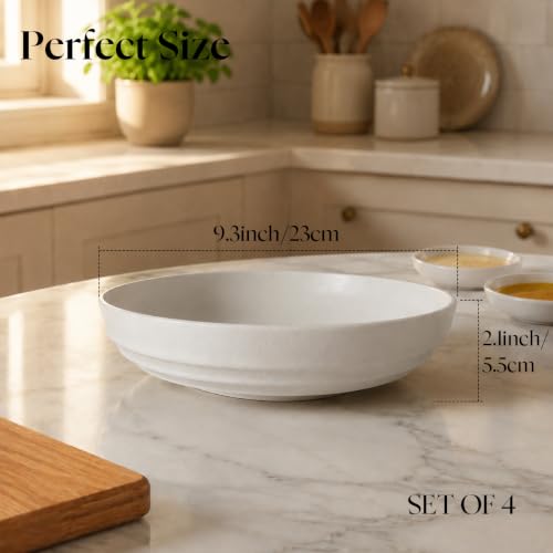HAPPY KIT Stoneware 9'' Pasta Bowls 42oz Set of 4, Granite White - color: MatteWhite