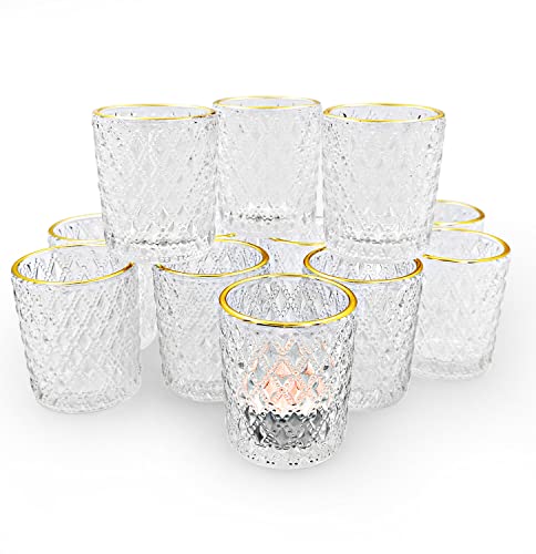 SHMILMH Clear Tealight Candle Holders Set of 24, Glass Votive Candle Holders with Rim for Wedding Table Centerpiece Birthday Party Christmas Decor - color: Clear