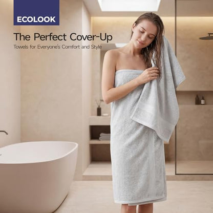 ecolook Ultra Soft 6-Piece Towel Set, 100% Cotton | Lighter Weight, Quick Dry, Highly Absorbent, 2 Bath, 2 Hand, 2 Washcloths, Perfect for Bathroom, Light Gray - color: Light Gray