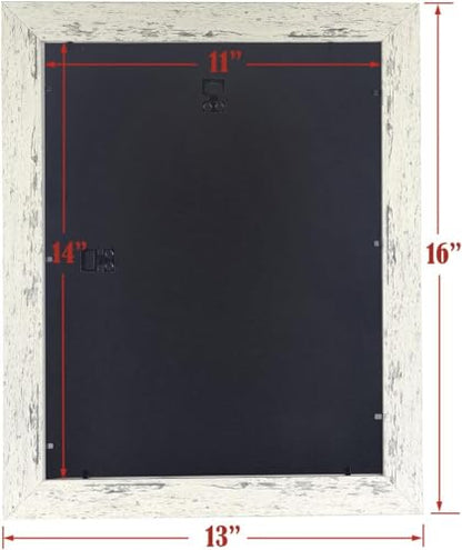 Rustic White Wooden 11x14 Picture Frame set of 2,Display 11x14 without Mat or 8x10 with Mat，Wall Gallery Photo Frames - color: White, size: 11x14 inches