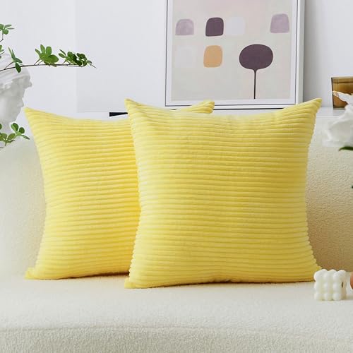 Home Brilliant Summer Pillow Covers 16x16 Yellow Throw Pillow Covers Supersoft Stripe Corduroy Accent Pillow Covers Decorative Couch Sofa Living Room, 16 x 16 inch, Sundress - color: Sundress, size: 16" x 16" (Pack of 2)