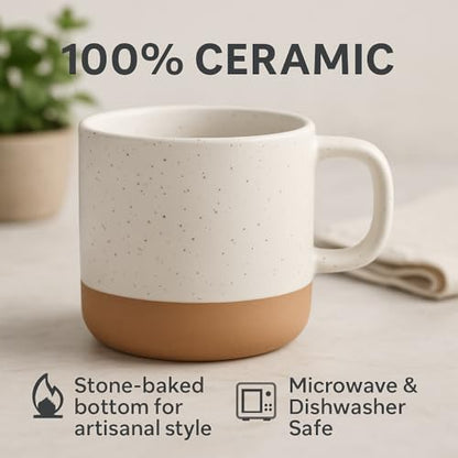 Givenne Handcrafted Speckled Ceramic Coffee Mug 12 oz, Rustic White Stoneware Cup with Clay Base, Single Coffee or Tea Mug Gift