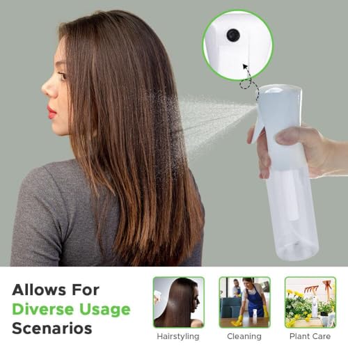 VIGOR PATH Continuous Mist Spray Bottle – Fine Mist Sprayer for Hair, Plants, Cleaning & Beauty – Refillable & Reusable Water Spray Bottle (Clear, 10oz) - color: Clear - 10oz