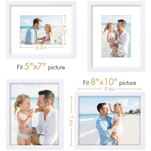 Vittanly Solid Wood 8x10 Picture Frames Set of 4, White | 5x7 Picture Frame with Mat, Gallery Wall Frame Set, 8 x 10 Frame for Wall & Tabletop Display, Family, Pet, Christmas - color: White, size: 8x10