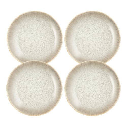 Yellowstone 4-Piece Rainwater Salad Plate Set – Durable Stoneware Plates with Reactive Glaze Finish, 8.25-Inch Diameter, Microwave & Dishwasher Safe – Rustic Modern Everyday Dinnerware