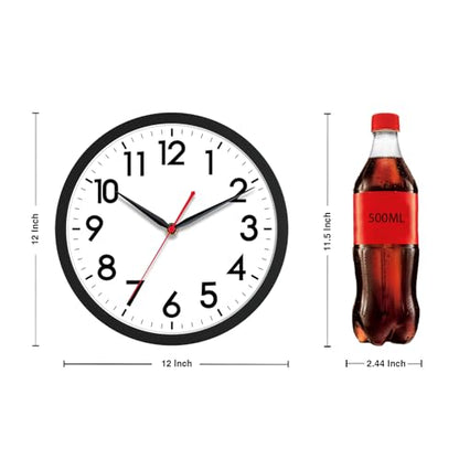 AKCISOT 12 Inch Wall Clock, Silent Battery Operated Analog Clock, Black | Office | Kitchen | Living Room | Classroom | Easy-to-read Numbers - color: A_black, size: 12 Inch