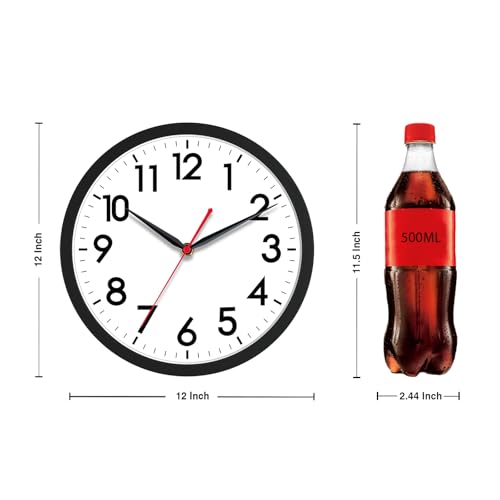 AKCISOT 12 Inch Wall Clock, Silent Battery Operated Analog Clock, Black | Office | Kitchen | Living Room | Classroom | Easy-to-read Numbers - color: A_black, size: 12 Inch