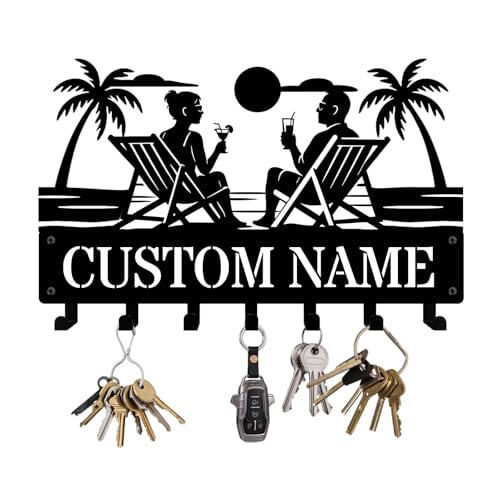 NIWAHO Personalized Key Holder for Couples – Metal Key Hanger Wall Mount with Custom Name – Entryway Home Organizer Rack – Gift for Wedding, Anniversary, Housewarming - color: Couple Beach