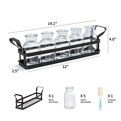 Mkono Propagation Stations, 5 Jars Desktop Glass Plant Terrarium with Stand | Flower Vase, Hydroponic Cuttings, Easy Water Refill,Clear Root View Planter,Farmhouse Home Office Decor, Gardening Lover Gift - size: Large