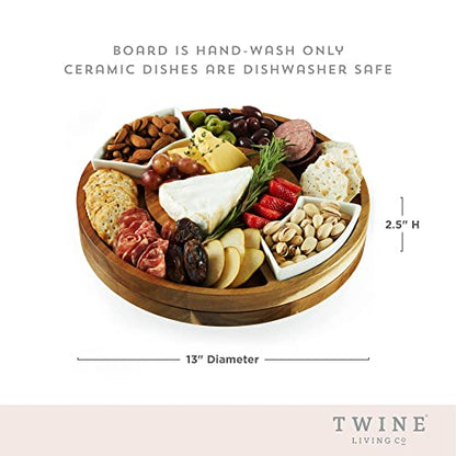 Twine Rotating Wood Serving Board - Round Charcuterie Board - Lazy Susan Wooden Cheese Board Set with Ceramic Dishes - Set of 1 - style: Charcuterie Lazy Susan
