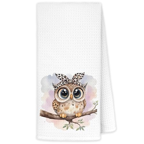 JINYO Owl Kitchen Towels, Coquette Leopard Bow Owls Gifts Hand Towels for Lovers Women, Owl Bathroom Kitchen Decor, Owls Decorative Dish Tea Towels, 16x24 Inch - color: Owl Towels