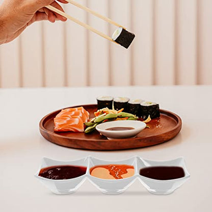 Kichvoe Three-Grid Sauce Dipping Tray 9.65 Inch Divided Serving Dish for Condiments Snacks and Seasonings Reusable Appetizer Plate for Home and Party