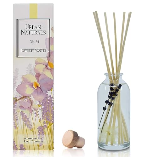 Reed Diffuser Set, Lavender Vanilla - Bathroom Shelf Décor | Room Scent Infuser with Real Lavender & Natural Flowers, Soothing Scent Makes a Great Housewarming Gift - color: Lavender Vanilla
