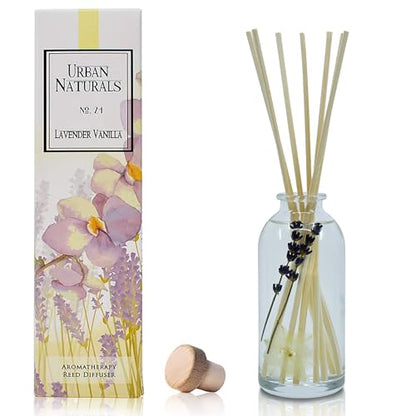 Reed Diffuser Set, Lavender Vanilla - Bathroom Shelf Décor | Room Scent Infuser with Real Lavender & Natural Flowers, Soothing Scent Makes a Great Housewarming Gift - color: Lavender Vanilla