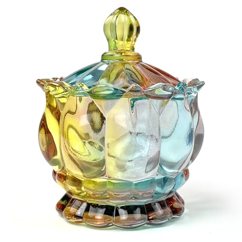 Colorful Crystal Glass Candy Snack Barrel Storage Jar Embossed Luxury Cookie Buffet Canister With Lids Jewelry Box Jar Biscuit Containers - color: Flower Throne