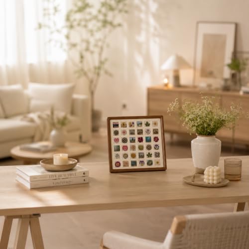 12x12 Solid Walnut 36-Grid Tabletop Shadow Box with Clear PET Panel | 36-Grid Picture Frame Display Case| Walnut shadow box with clear PET panel for flowers, stamps, photos, moms, and collectors.