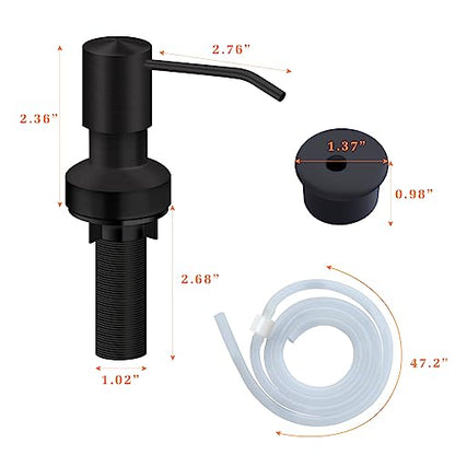 Sink Soap Dispenser for Kitchen Sink, Countertop Built in Sink Soap Dispenser with 47”Extension Tube kit, No Need to Fill The Little Bottle Again (Black) - color: Black