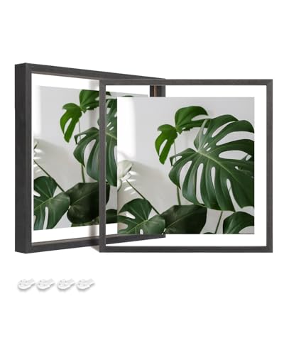 Egofine 8x8 Floating Frames Set of 2, Double Plexiglass Picture Frame, Made of Solid Wood Display Any Size Photo up to 8x8, Wall Mount or Tabletop Standing, Faded Black - color: Faded Black, size: 8x8
