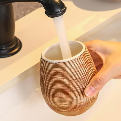 Bathroom Ceramic Accessories Set, 6 Piece Bathroom Set with Including Soap Dispenser Mouthwash Cup Soap Dish Toothbrush Holder Tray (Brown)