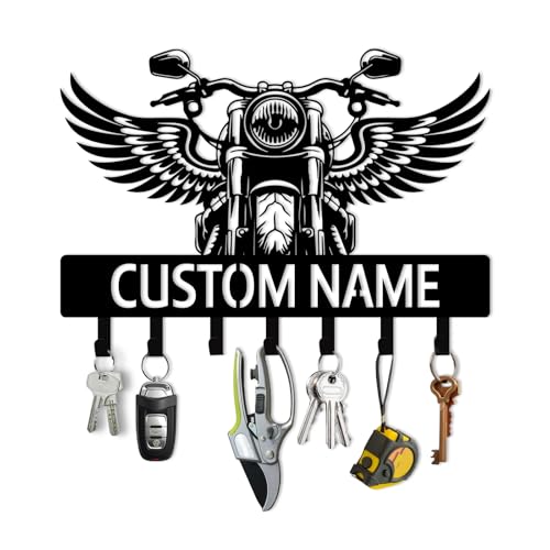 Personalized Motorcycle Key Holder Wall Mount, Custom Name Metal Key Holder, Coat Hooks, Jacket Hanger Organizer, Home Decor for Garage Entryway Office, Motorcycle Gifts Color02 - color: Color02