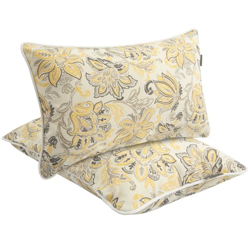 Outdoor Lumbar Pillows Water Resistant 12x20 inch,Decorative Throw Pillow Set of 2 with Insert,Hidden Zipper Headrests for Patio Furniture Sofa Couch Chair(Yellow Flower) - color: Yellow Flower, size: 20" x 12" (Pack of 2)